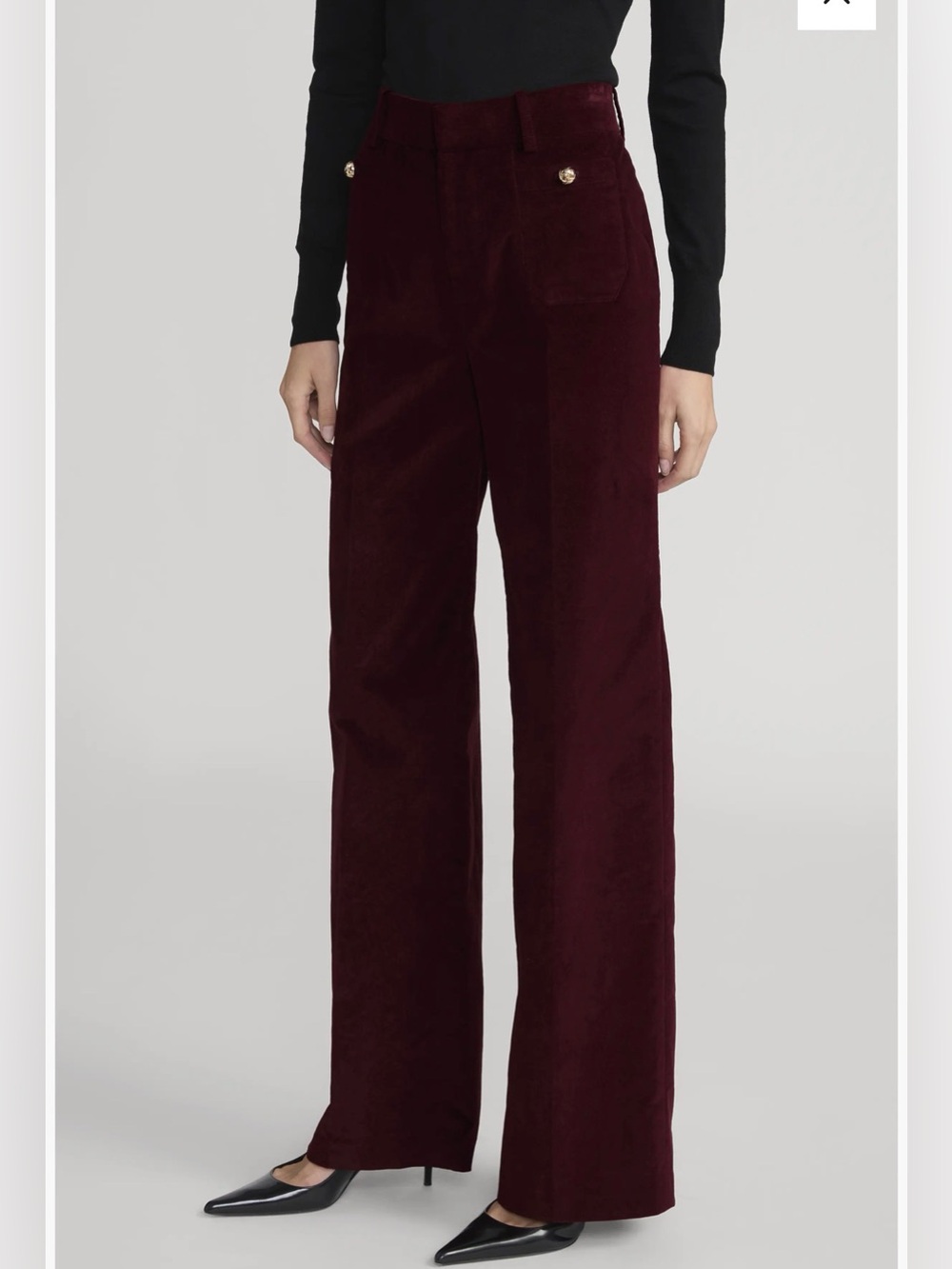 FRAME The Modernist Pocket Trousers in the cabernet (dark red) velvet colorway